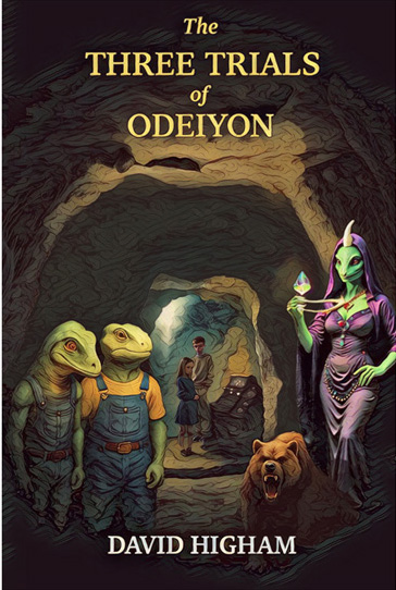 Cover of 'The Three Trials of Odeiyon' – fantasy adventure book with a glowing box and two children in a forest